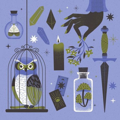 Witch Kit, Magic Drawing, Christmas Graphic Design, Graphic Design Cards, Owl Illustration, Witch Design, Gouache Illustrations, Basic Witch, Owls Drawing