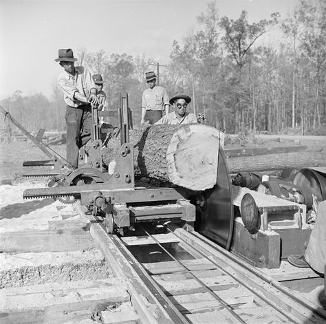 Men working at a saw mill, Jerome War Relocation Center, Arkansas, 16 Nov 1942 (US National Archives) Portable Saw Mill, Logging Industry, Lumber Mill, Photo Men, Old Fashioned Love, Saw Mill, Classic Art Prints, Rail Transport, National Archives