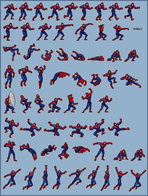 How To Do Animation, Animated Spider, Spider Man Peter Parker, Sprite Sheet, Video Game Sprites, Pixel Characters, Game Sprites, Easy Pixel Art, Frame By Frame Animation