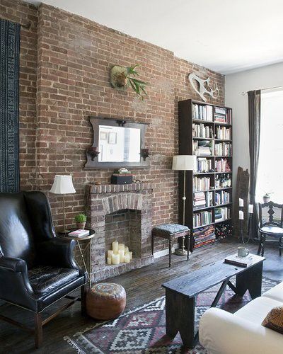 60 Elegant, Modern And Classy Interiors With Brick Walls Exposed Brick Wall Ideas, Brick Wall Living Room, Brick Living Room, Brick Interior Wall, A Brick Wall, Dark Wood Floors, Exposed Brick Walls, Interior Wall Design, Design Del Prodotto