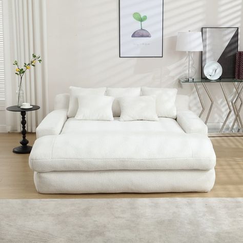 Seersucker 2-seater lazy sofa bed With 2 back pillows , 2 toss pillows,Comfy Sofa- Deep Seat Couch - Bed Bath & Beyond - 41145293 Upholstered Sofa Bed, Comfortable Sofa Bed, Double Chaise Lounge, Upholstered Chaise, Chenille Sofa, Lazy Sofa, Armless Sofa, Comfy Sofa, Small Sofa