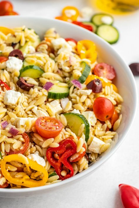 Mediterranean Orzo Pasta Salad | The Novice Chef Mediterranean Orzo Pasta, Homemade Vinaigrette Dressing, Mediterranean Orzo Pasta Salad, The Novice Chef, Mediterranean Orzo, Summer Fruit Recipes, Greek Orzo, Greek Orzo Salad, Novice Chef