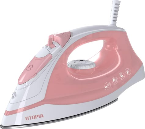 Amazon.com: Utopia Home Steam Iron for Clothes With Non-Stick Soleplate - 1200W Clothes Iron With Adjustable Thermostat Control, Overheat Safety Protection & Variable Steam Control (Pink) : Home & Kitchen Steam Iron Clothes, Iron For Clothes, Tabletop Ironing Board, Pink Laundry Rooms, Steam Clothes, Housewares Store, Clothes Iron, First Apartment Decorating, Apartment Essentials