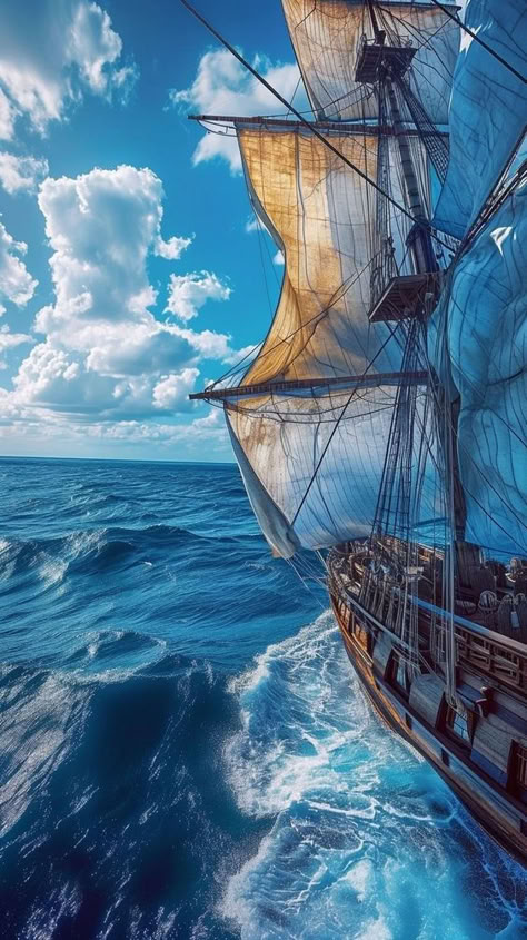 Boat On Ocean Aesthetic, Fantasy Ship Aesthetic, Ship Photography, Ship Wallpaper, Sailing Art, Old Sailing Ships, Art Gallery Wallpaper, Cool Wallpapers Art, Beautiful Landscape Wallpaper