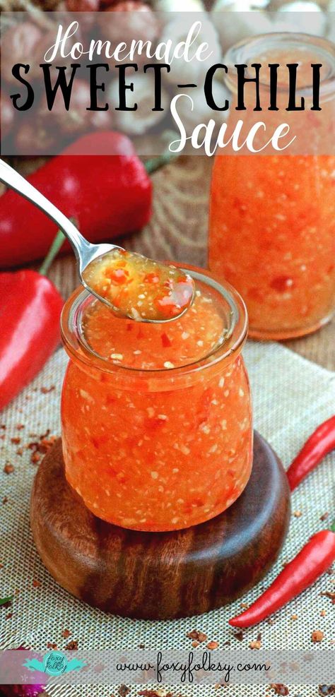 This Homemade Sweet Chili Sauce has a delicious balance of sweetness and tanginess with a spicy kick - a perfect dip to level up your favorite fried, grilled, and roasted dishes. Why buy one, when you can make it yourself? Sweet And Chili Sauce, Thai Sweet And Sour Sauce, Easy Sweet Chili Sauce, Homemade Sweet Chili Sauce Easy, Canned Sweet Chili Sauce, Sweet Chili Sauce For Canning, How To Make Sweet Chili Sauce, Sweet And Tangy Sauce, Sweet Chili Sauce Recipe Dinners