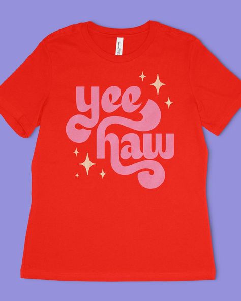 Artwork by Jessica Molina. Yee haw - lettering Ipad Lettering, Yee Haw, Notebook Stickers, Cow Girl, Letter Logo, Graphic Tees Women, Printed Tees, Womens Clothing Tops, Hand Lettering