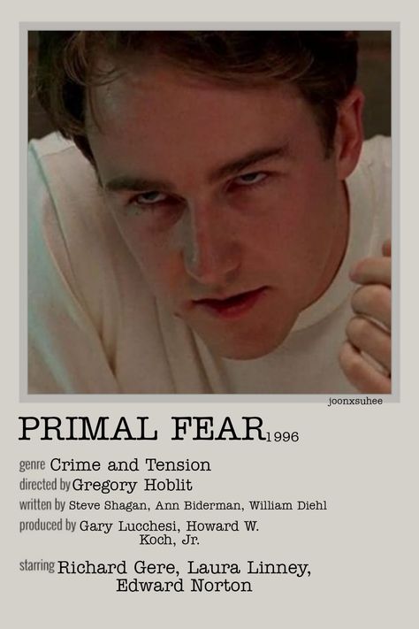 Primal Fear Poster, Primal Fear, Laura Linney, Edward Norton, Richard Gere, Minimalist Poster, Good Movies, I Am Awesome, Drama