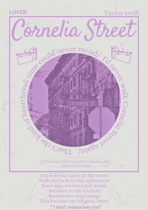 Taylor Swift Poster Art Lover, Cornelia Street Poster, Lover Tracklist, Cornelia Street Taylor Swift, Swiftie Core, Cornelia Street, Street Poster, Taylor Songs, Music Poster Ideas