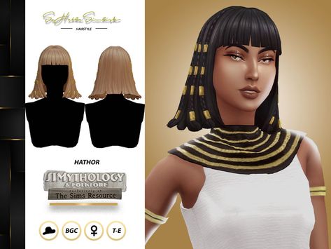 The Sims Resource - Simythology - Hathor Sims 4 Egyptian, Cleopatra Wig, Egypt Dress, Royal High Roblox Outfits Boy, Egyptian Hairstyles, Greek Hair, Bantu Knot Hairstyles, Sims 4 Historical, Sims 4 Royal