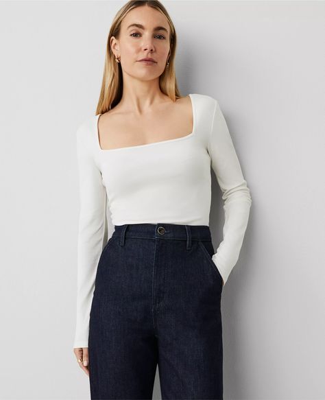 Square Neck Top Square Neck Top, Hair Dos, Medium Length, Square Neck, Dyed Hair, Effortless Style, Straight Hairstyles, Ann Taylor, Hair Inspiration