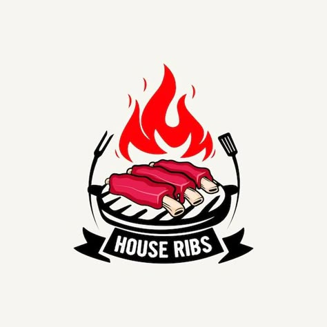 Grill Illustration, Bbq Restaurant Logo, Barbecue Logo, Barbecue Graphic Design, Bbq Grill Logo, Barbecue Restaurant Logo, Chicken Icon, Bbq Logo, Grilled Meatballs