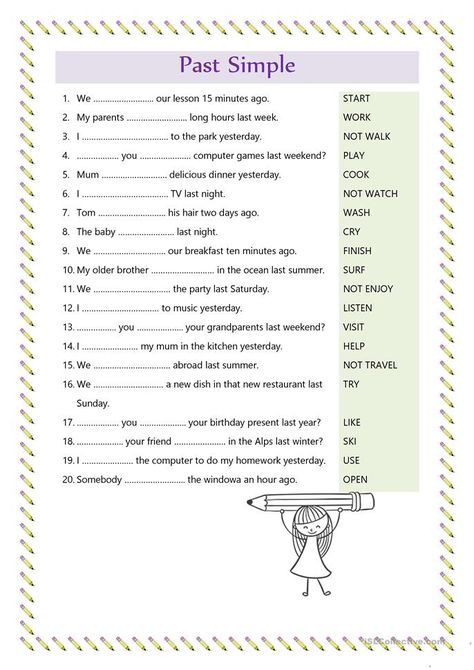 Past Simple regular verbs - English ESL Worksheets Simple Past Tense Worksheet, Tense Worksheet, Past Tense Worksheet, English Grammar Exercises, English Grammar For Kids, Simple Past Tense, Past Simple, Grammar For Kids, English Teaching Materials