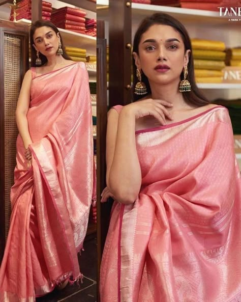 Sari Blouse Styles, Banarasi Dress, Indian Wedding Guest Dress, Pink Sari, Pride Fashion, Engagement Saree, Aditi Rao Hydari, Kanjeevaram Sarees, Aditi Rao