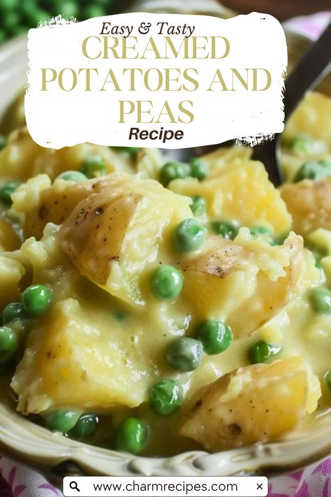 Creamed Peas and Potatoes is a timeless recipe that brings together tender peas and buttery potatoes in a rich, creamy sauce. This dish is the perfect side for any meal, offering a balance of texture and flavor that's simply irresistible. Whether you’re cooking for a family dinner or a special occasion, this recipe will quickly become a favorite at your table. It’s a comforting classic that’s both easy to make and deeply satisfying. Potatoes And Peas Creamy, Pea Sides, Can Peas Recipe, Peas And New Potatoes, Creamer Potatoes Recipes, Recipe With Peas, Potatoes And Peas Recipe, Creamed Peas And Potatoes, Potato Side Dishes Easy