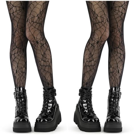 Gothic Spider Web Design Pantyhose Stockings. Black Nylon. Styles: Goth Punk Emo Festival Steampunk Dh-425 Spider Web Leggings, Goth Stockings Outfit, Cute Goth Outfit Ideas, Emo Tights, Goth Pjs, Influencer Closet, Spiderweb Tights, Bat Outfit, Spider Web Tights