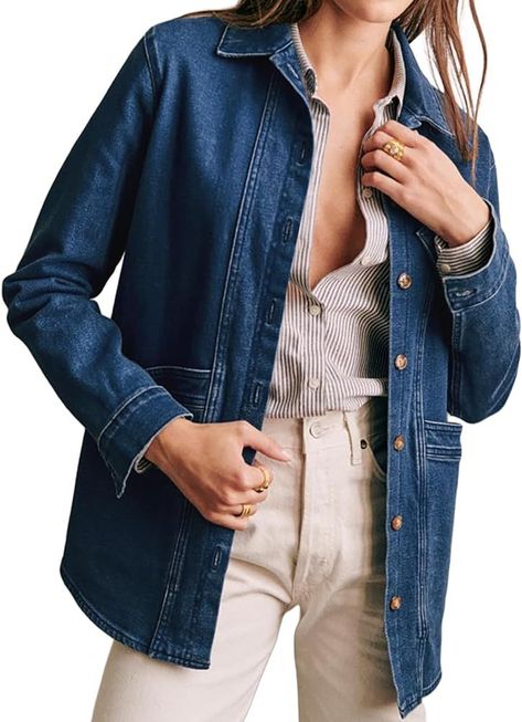 Chore Jacket Outfit, Sezane Will Jacket, Capsule Wardrobe For Travel, Farm Chores, Tomboy Shirts, Boyfriend Coat, Coat Autumn, Cotton Textile, Chore Jacket