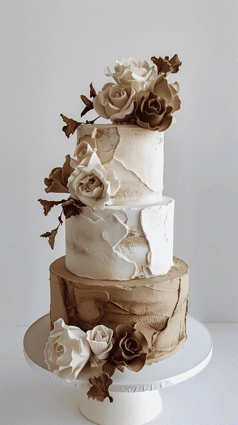 70+ Winter Wedding Cake Ideas (In 20 Categories) Brown And White Wedding, Wedding Cake Neutral, Brown Wedding Cake, Winter Wedding Cake Ideas, Brown Wedding Cakes, Chocolate Brown Wedding, Unholy Matrimony, Brown Wedding Themes