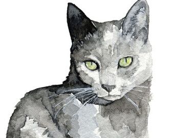 Sketching Cats, Pet Decor, Cat Custom, Portrait Watercolor, Shorthair Cat, Image Chat, Grey Cat, Painting Subjects, Cat Artwork