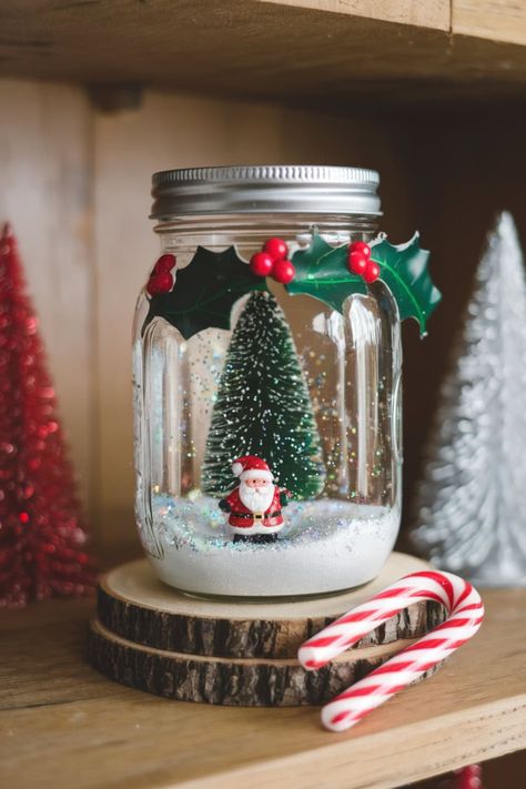 Christmas Snow Globe Craft: Beautiful DIY Ornaments & Decor Mason Jar Snow Globe Diy, Christmas Snow Globe Craft, Easy Snow Globes, Diy Winter Decor, Snow Globe Diy, Snow Globe Craft, Homemade Snow Globes, Homemade Snow, Mason Jar Christmas Crafts