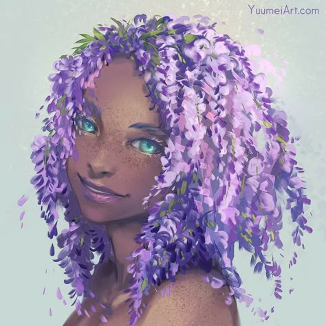 Fairy Court, Yuumei Art, Flower Bun, Afro Art, Fantasy Illustration, How To Draw Hair, Hair Art, Dnd Characters, Flower Hair