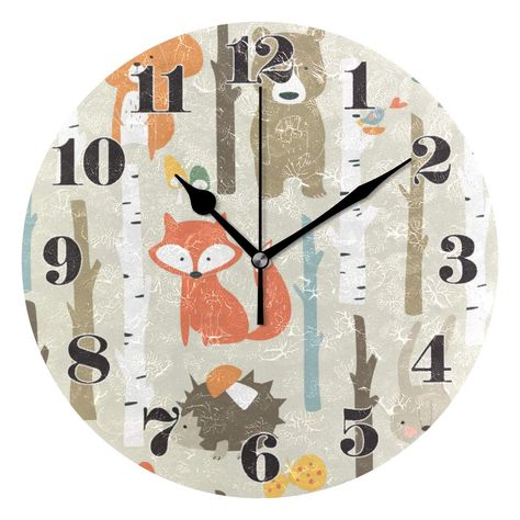 PRICES MAY VARY. Silent Non-Ticking Wall Clock: This round clock has a silent ticking mechanism for a quiet atmosphere. Artistic Fox Design: Features a round clock face with a colorful fox art design for a fun and decorative look. Easy to Read Analog Display: The clock face has large numbers and hands for easy reading from a distance. Battery Powered Operation: This wall clock runs on 1 battery (included) and has an on/off switch for convenience. Suitable for Indoor Use: This clock is designed f Home Bedroom Office, Art Clock, Unique Wall Clocks, Fox Design, Wooden Wall Clock, Funny Prints, Fox Art, Acrylic Oil Painting, Round Wall Clocks