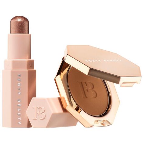 Lil' Bronze Duo - FENTY BEAUTY by Rihanna | Sephora Locker Essentials, Affordable Beauty Products, Crystal Makeup, Disney Cruise Vacation, Makeup Bag Essentials, Bronzer Brush, Treat Myself, Pretty Pregnant, Popsugar Beauty