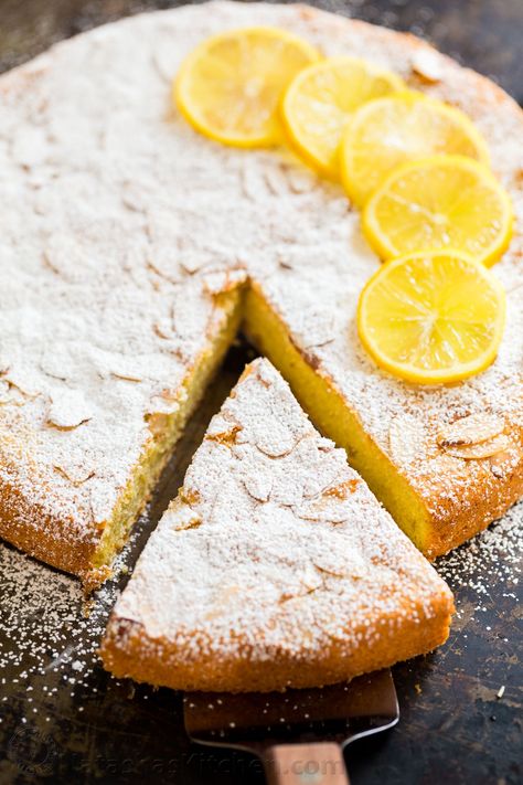 This is the easiest Almond Cake with just 4 main ingredients. This cake has a soft, moist crumb and is lightly sweet with a pop of lemon flavor. You won't believe it is a grain free and gluten free cake recipe! This is an almond flour cake you will make over and over. | natashaskitchen.com Almond Flour Desserts, Almond Flour Cakes, Gluten Free Cake Recipe, Almond Cake Recipe, Butter Cake Recipe, Fruitcake Recipes, Almond Flour Recipes, Gluten Free Cake, Almond Cake