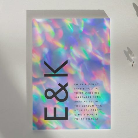 Iridescent Ultra Modern Monogram Wedding Invitation Funky Wedding Invitations, Pastel Wedding Invitations, Contemporary Wedding Invitations, Bold Wedding Invitations, Funky Wedding, Wedding Invitation Trends, Silver Wedding Invitations, Black And White Wedding Invitations, Monogram Wedding Invitations