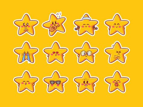 Cute kawaii stars character sticker illu... | Premium Vector #Freepik #vector #logo #gold #baby #design Star Cartoon Character, Star Character Design, Star Mascot, Kawaii Stars, Mood Sticker, Cartoon Stars, Bright Illustration, Star Cartoon, Hair Logo Design