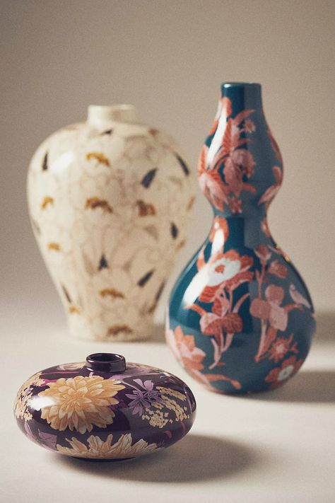 Jade Ceramic Floral Vase | Anthropologie French Vases Decor, Feminine Pottery, Bud Vase Ceramic, Small Ceramic Vase, Anthropologie Home Decor Inspiration, Asymmetrical Vase, Patterned Vase, Fun Pottery, Japanese Vases