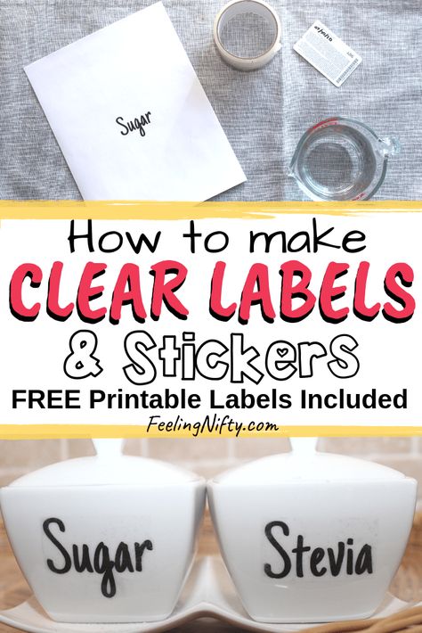 The Easiest Way to Make Clear Stickers - DIY Clear Labels for Jars Clear Labels For Jars, Pantry Labels Fonts, Pantry Labels Template, Making Labels, Transfer Techniques, Spoons Diy, Transparent Label, Diy Lettering, Labels For Jars