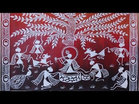 Warli Art with Water Colour / Krishna Raasleela depicted in form of warli Art - YouTube Warli Art Painting, Art With Water, Beautiful Krishna, Worli Painting, Warli Art, Indian Folk Art, Art Painting Gallery, Colored Background, Indian Art Paintings