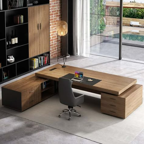 Modern Interior Design Grey Office Desk, Contemporary Office Desk, Luxury Office Furniture, L Shaped Executive Desk, Office Table Design, Computer Desks, Executive Office Desk, Home Office Furniture Sets, Comfortable Office