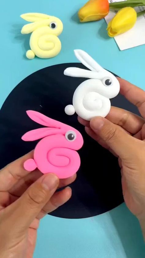 Dry Clay Crafts, Air Dry Clay Crafts, Clay Activity, Clay Art For Kids, Clay Projects For Kids, Craft Ideas Paper, Kids Handicraft, Rabbit Crafts, Clay Crafts For Kids