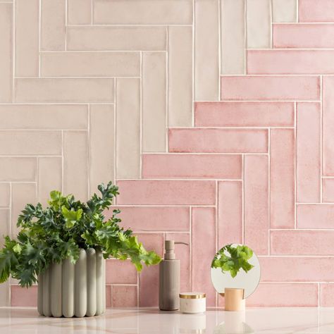 Tileworks Montblanc Brick | Feature Tiles | Original Style Contemporary Tile, Glazed Ceramic Tile, Pink Tiles, Large Format Tile, Feature Tiles, Brick Tiles, Pink Bathroom, Pink Wall, Style Tile