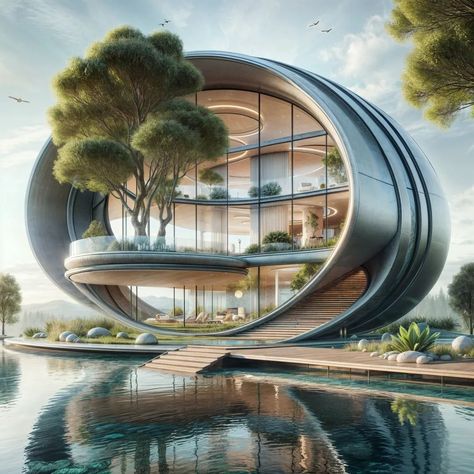 Futuristic Lake House Dream 🌊🏡 Welcome to the future! This AI-generated image showcases a stunning lake house with a modern exterior that blends seamlessly with nature. Perfectly designed for those who appreciate innovative architecture and serene living. Imagine waking up to this view every day! If you love futuristic designs and tranquil settings, give this post a like, share, and save! Let us know your thoughts in the comments. #DreamHomeGoals 🌟 #FuturisticHome #LakeHouse #ModernExterior ... Futuristic House Design Exterior, Futuristic House Exterior, Modern Futuristic House, Futuristic House Design, Futuristic House, Futuristic Designs, Futuristic Home, House Dream, House Design Exterior