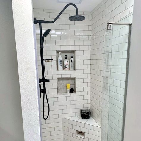 Black Shower System, Small Bathroom Tiles, Black Shower, Handheld Shower Head, Rain Shower Head, Bathtub Shower, Hand Held Shower, Black Bathroom, Rain Shower