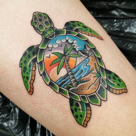 Turtle Watercolor Tattoo, Hawaiian Turtle Tattoos, Hawaiian Flower Tattoos, Sea Turtle Tattoo, Turtle Tattoo Designs, Bull Tattoos, Nautical Tattoo, Palm Tree Tattoo, Hawaiian Tattoo