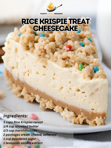 Rice Krispie Crust, Mini No Bake Cheesecake, Rice Krispies Cereal, Instagram Recipes, Twisted Recipes, Unique Desserts, Delicious Snacks, Trending Recipes, Rice Krispie Treats