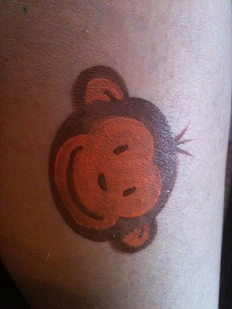 Monkey by Spots and Dots Face Painting Safari Face Painting, Monkey Face Paint Easy, Cheek Painting, Monkey Face Paint, Monkey Makeup, Paint Monkey, Animal Face Paintings, Summer Camp Art, Cheek Art