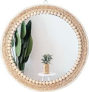 Poeme Boho Wall Mounted Mirror Round Mirror Decorative Hanging Mirror 15 Inch Circle Rattan Mirror Boho Bedroom Decor Farmhouse Mirror Living Room Bathroom Decor Boho Furniture for Girl Farmhouse Mirror Living Room, Rattan Mirror Wall Decor, Bathroom Decor Boho, Mirror Boho, Farmhouse Mirror, Mirror Living Room, Boho Apartment, Coastal Cottage Decorating, Boho Mirror