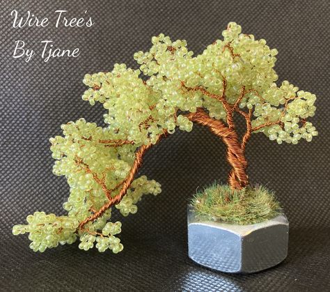 Unique one of a kind beaded tree made with copper wire and glass seed beads,this one i used a 20mm metal nut for a unique pot,i finished it off with model scenery grass,the hight is 7cm and width is 9cm,great unique gift for any tree lovers. Beaded Tree, Wire Art Sculpture, Wire Tree Sculpture, Tree Lover, Wire Trees, Handmade Plant, Bonsai Art, Wire Tree, Crystal Tree