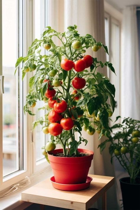 How To Grow Huge Tomato Plants Indoors Over The Winter! - Mental Scoop Garden Salad Aesthetic, Growing Plants In Pots, How To Grow Vegetables Indoors, Indoor Container Gardening, Indoor Vegetable Garden Ideas, Growing Fruit Indoors, Things To Grow In A Garden, Indoor Tomato Plant, Indoor Strawberries