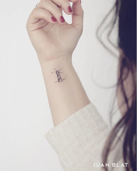 Lighthouse Tattoo by Juan Blat Minimalist Tattoo Meaning, Paris Tattoo, Typography Tattoo, Lighthouse Tattoo, Shape Tattoo, Muster Tattoos, Delicate Tattoo, Home Tattoo, Subtle Tattoos