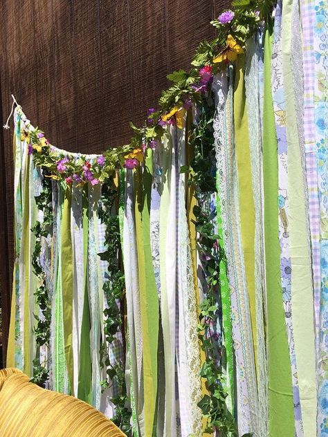 Enchanted Forest Book, Woodland Backdrop, Enchanted Forest Prom, Enchanted Forest Decorations, Enchanted Forest Birthday Party, Ribbon Curtain, Garland Ribbon, Enchanted Forest Birthday, Enchanted Forest Party