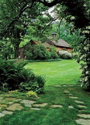 Stone Path, Garden Cottage, Green Grass, Shade Garden, Lush Green, Garden Paths, Dream Garden, Garden And Yard, Backyard Garden