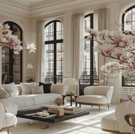 Interior Parisian Style, French Transitional Living Room, Parisian Sitting Room, French Living Room Aesthetic, Luxury Townhouse Interiors, Contemporary French Interior, New Classic Interior Design, Salon Art Deco, Modern Parisian Apartment