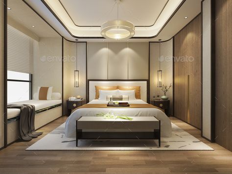 Modern Chinese Bedroom, Bedroom Chinese Style, Asian Inspired Bedroom, Chinese Bedroom, Luxury Bedroom Suite, Chinese Interior, Interior Design Process, Beautiful Bed, Luxury Flooring