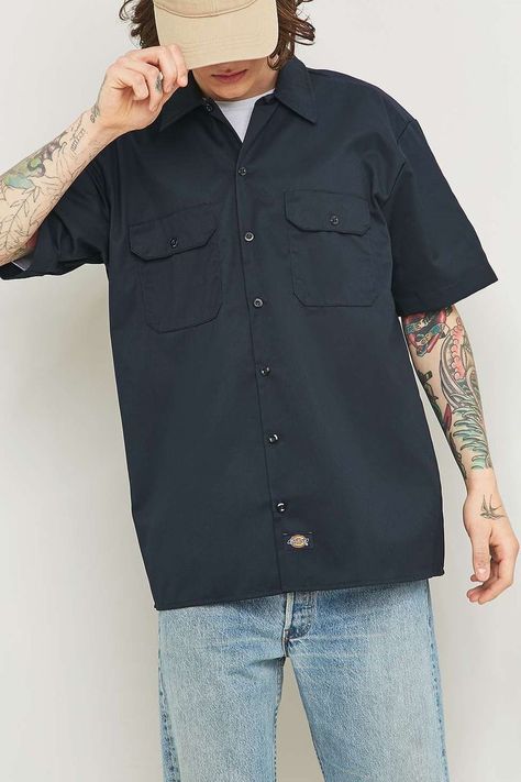 Work Shirt Outfit, Dickies Outfits Men, Vans Outfit Men, Dickies Outfit, Denim Outfit Men, Sick Clothes, Estilo Cholo, Black Outfit Men, Shirt Outfit Men