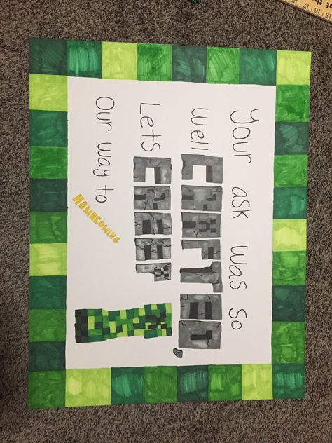 Minecraft Prom Proposal, Minecraft Dance Proposal, Minecraft Hoco Proposals, Minecraft Promposal, Ptv Hoco Proposals, Answer Posters For Dances, Spotify Promposal Poster, Halloween Dance Poster Ideas, Dance Posters